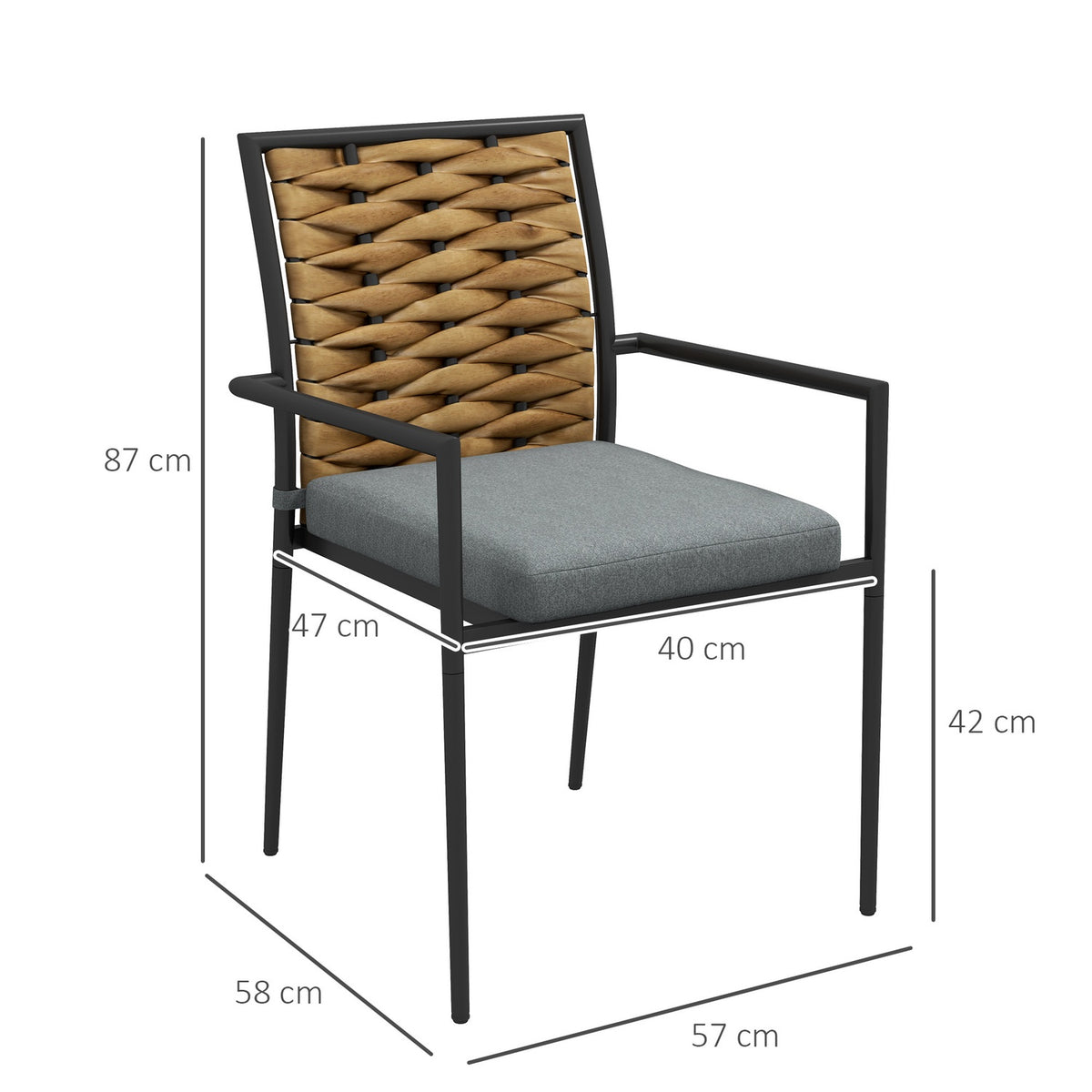 Set Of 2 Rattan Garden Chairs Cushions Stackable Patio Steel Gray 57X58X87Cm
