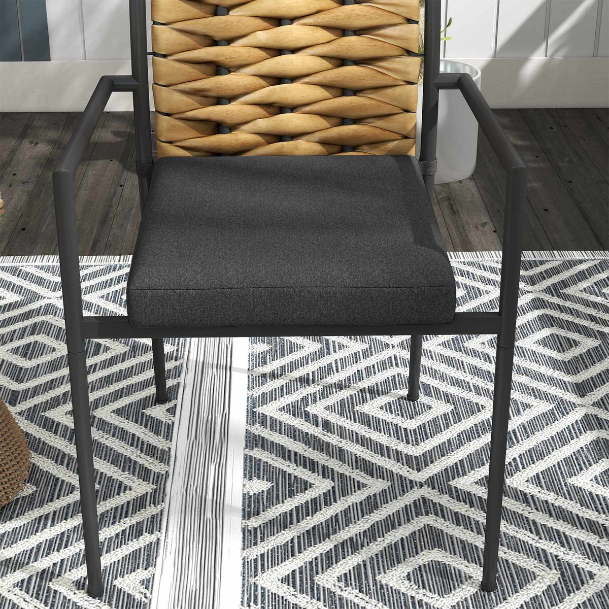 Set Of 2 Rattan Garden Chairs Set With Cushions, Stackable Garden Chairs, Balcony Chairs For Patio, Steel, 57 X 58 X 87 Cm, Black