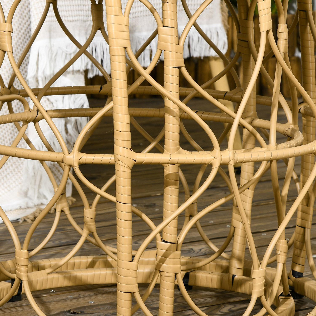 Set Of 2 Rattan Side Tables With Glass Top Stackable Boho Style Khaki