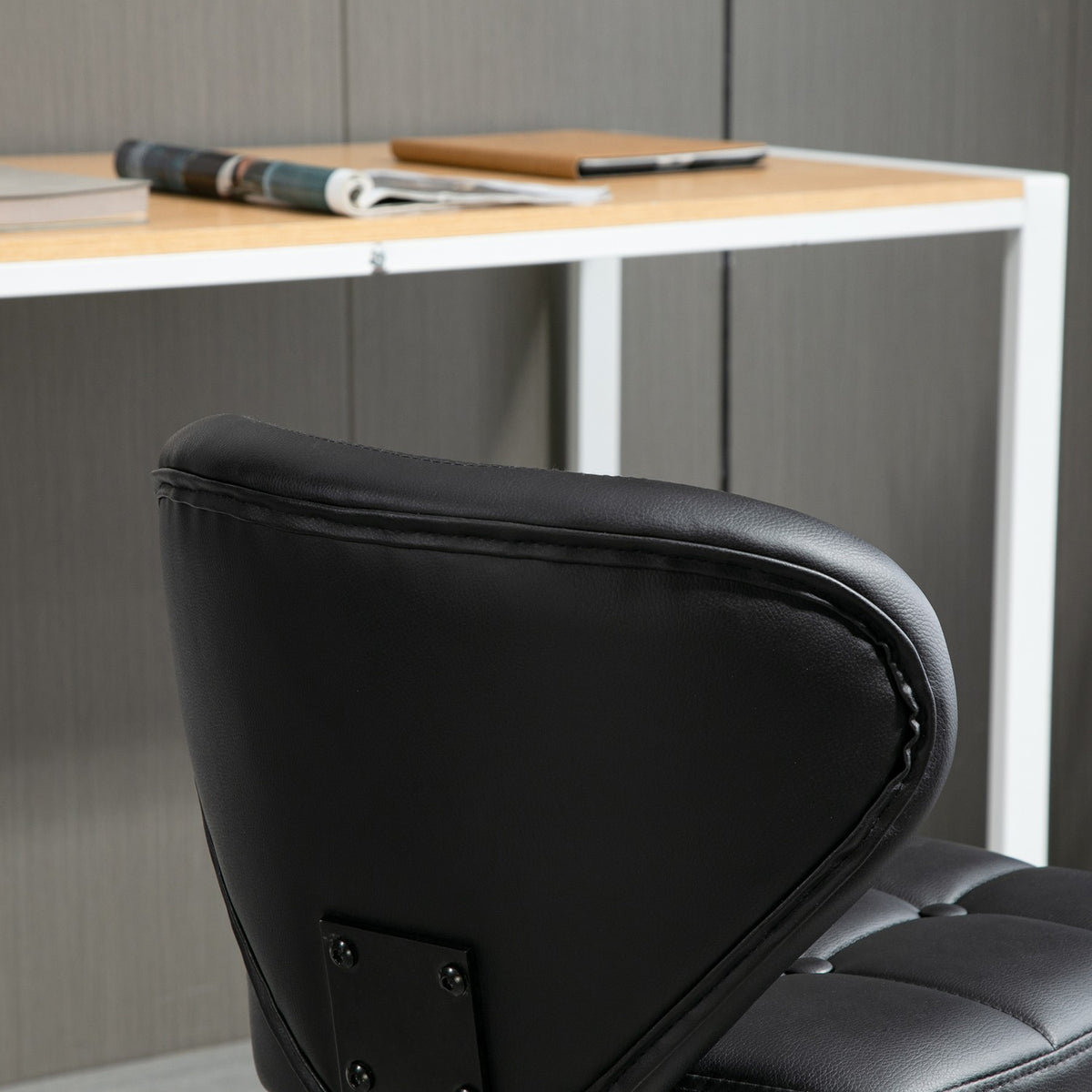 Set Of 2 Rolling Stools With Backrest, Swivel Stool, Work Stool, Height-Adjustable, Faux Leather + Steel, Dark Gray, 45X47X72-87Cm