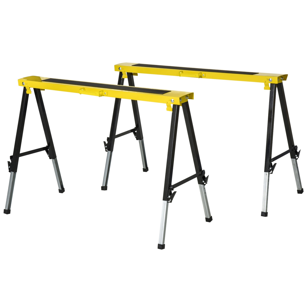 Set Of 2 Saw Horse Work Trestle Folding Non-Slip Steel Yellow Black 100 X 49 X 62-90 Cm Load Capacity 100 Kg
