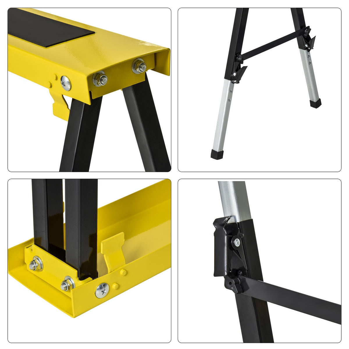 Set Of 2 Saw Horse Work Trestle Folding Non-Slip Steel Yellow Black 100 X 49 X 62-90 Cm Load Capacity 100 Kg