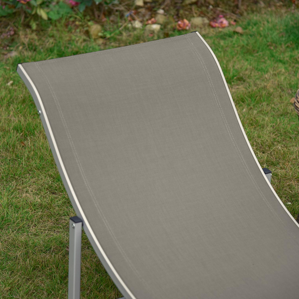Set Of 2 Sun Loungers Garden Loungers Fabric Lounger Relax Lounger Ergonomic Aluminum Textline Light Gray 165 X 61 X 63 Cm