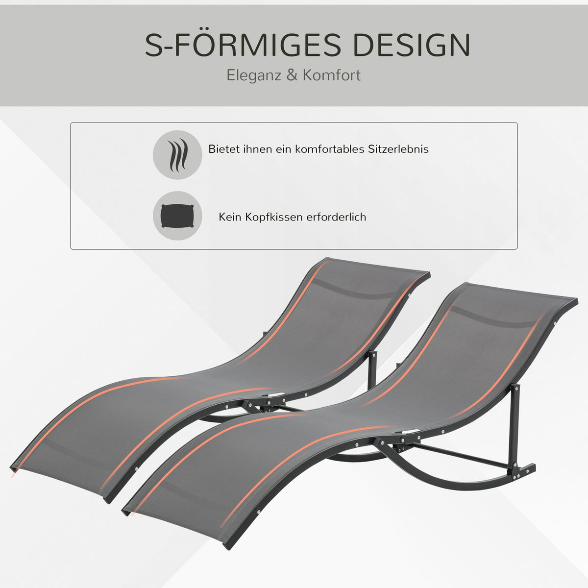 Set Of 2 Sun Loungers, Garden Loungers, Fabric Loungers, Ergonomic Aluminum Textline Dark Gray 165 X 61 X 63 Cm