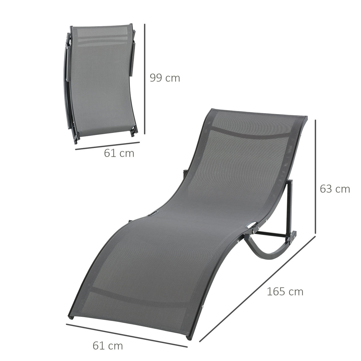 Set Of 2 Sun Loungers, Garden Loungers, Fabric Loungers, Ergonomic Aluminum Textline Dark Gray 165 X 61 X 63 Cm