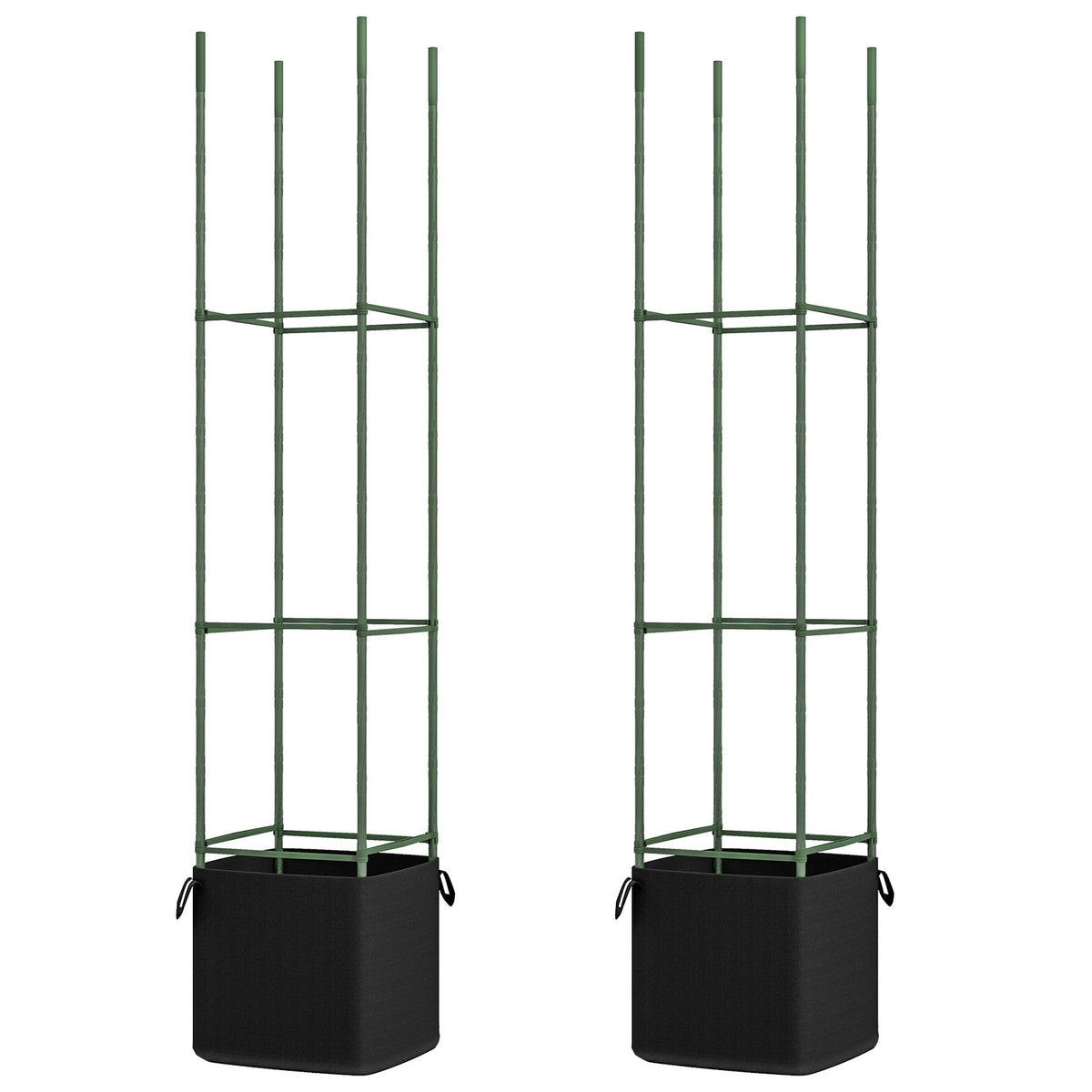 Set Of 2 Trellis With Grow Bag, Flower Trellis, Trellis, Plant Scaffold, Tomato Cage For Climbing Plants, Steel, Green