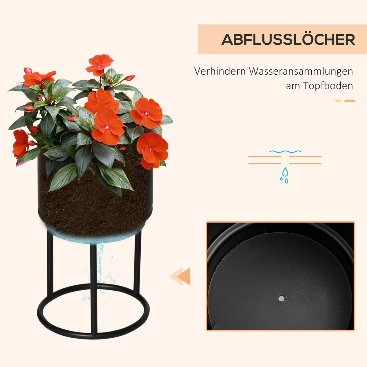 Set Of 3 Flower Stands With Flower Pot, Metal Plant Stand Set, Flower Stool In Black, Stackable