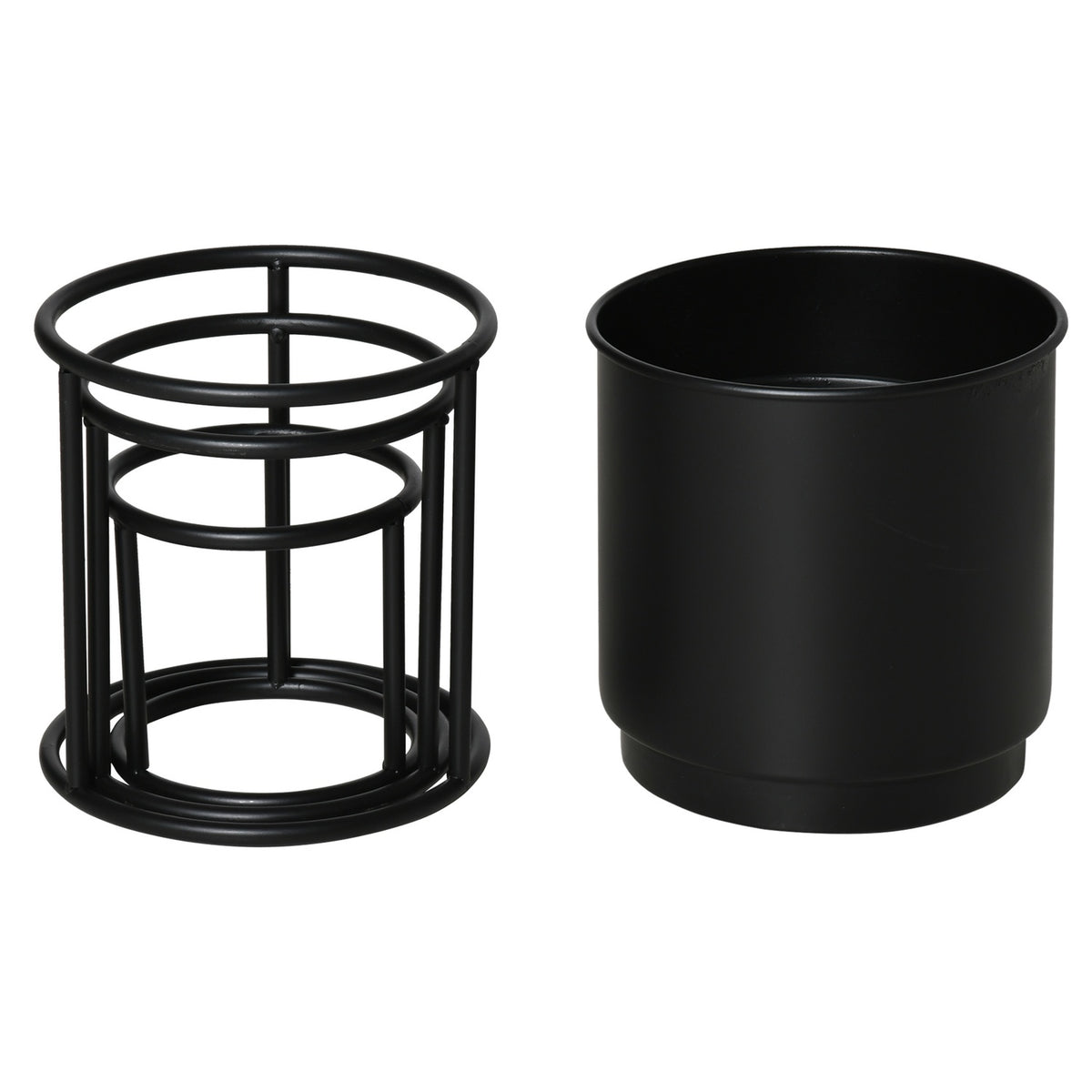 Set Of 3 Flower Stands With Flower Pot, Metal Plant Stand Set, Flower Stool In Black, Stackable