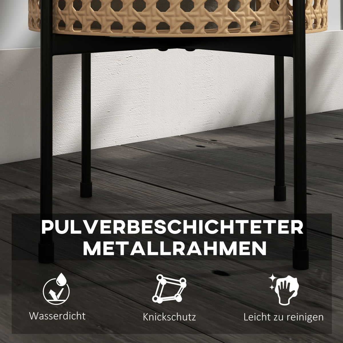 Set Of 3 Plant Stands Flower Stands With Rattan Look, Steel, Gold, For Indoor & Outdoor