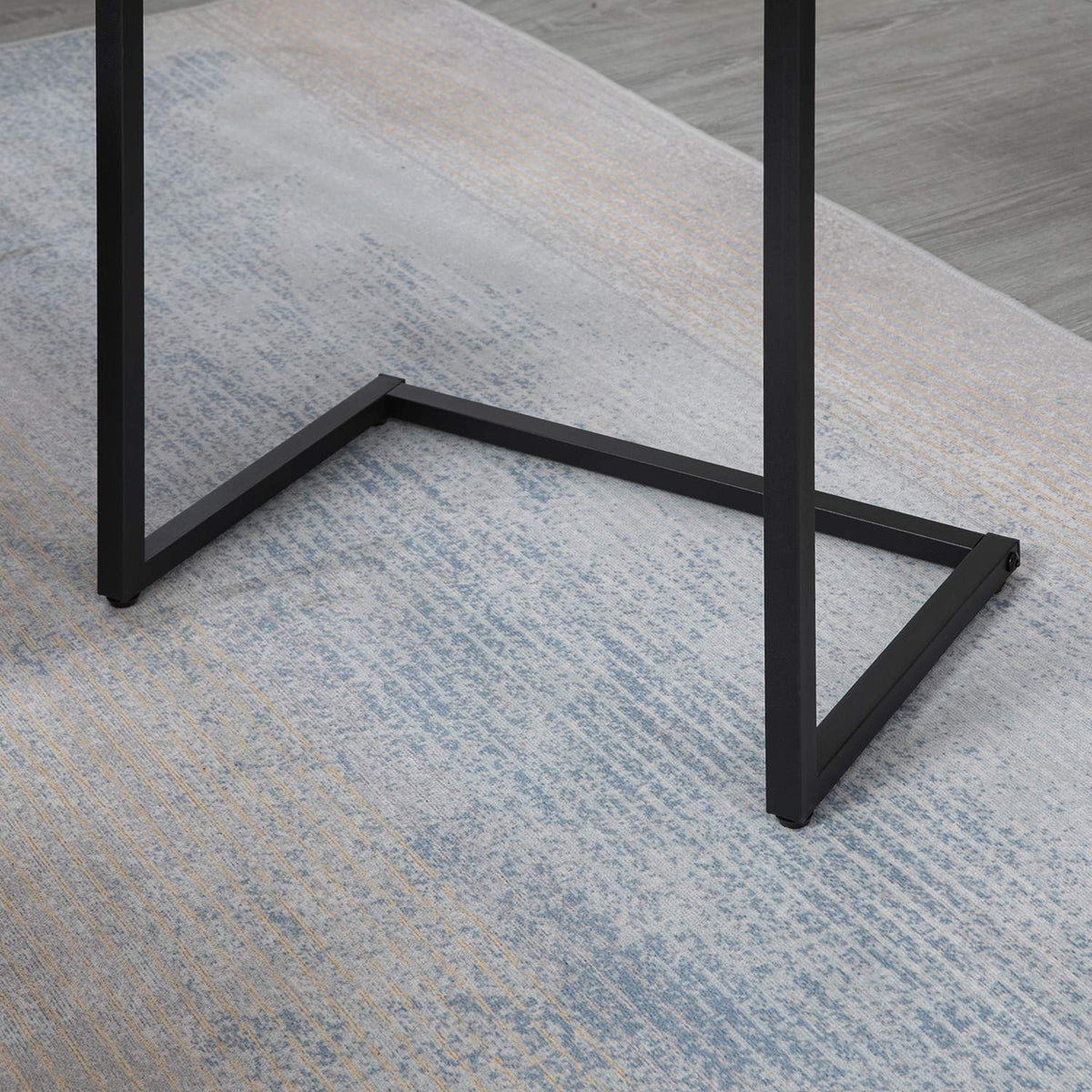 Set Of 3 Side Tables Space Saving C-Shaped Industrial Design Steel Frame For Living Room Rustic Brown