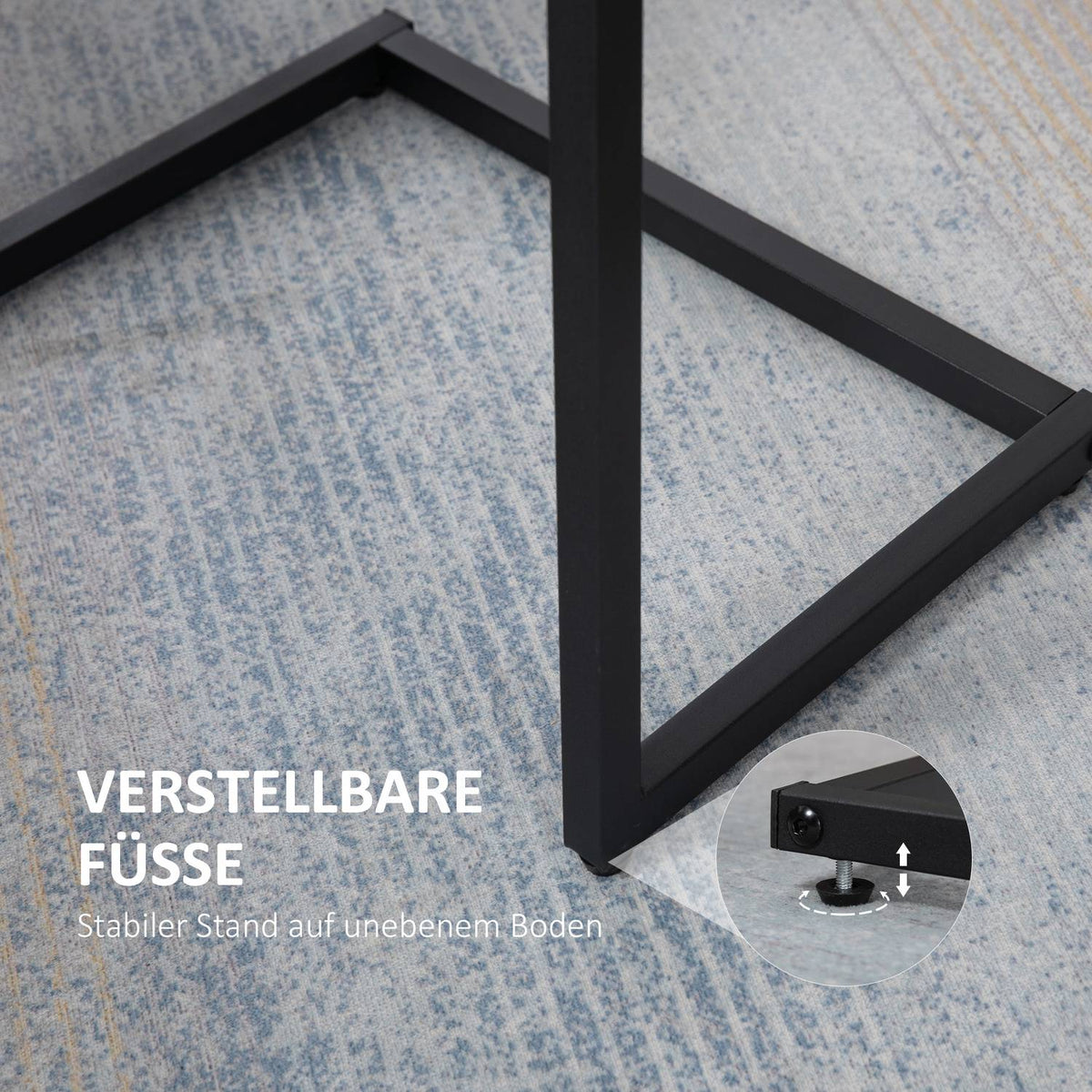 Set Of 3 Side Tables Space Saving C-Shaped Industrial Design Steel Frame For Living Room Rustic Brown
