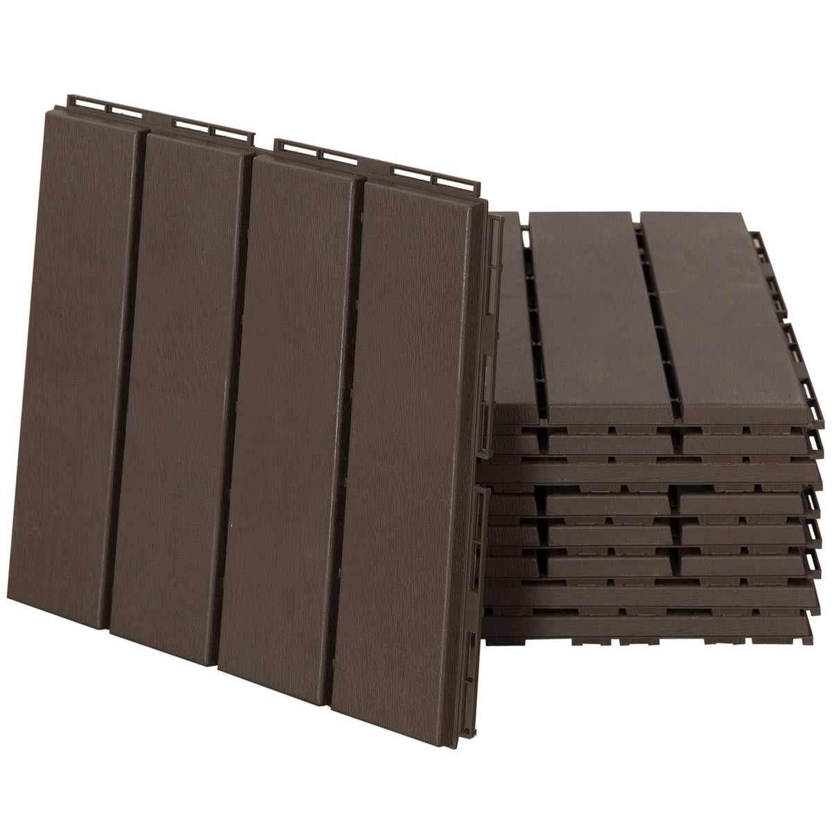 Set Of 9 Terrace Tiles Balcony Patio 30 X 30 Cm Garden Click Tile Flooring Floor Tiles Indoor Outdoor Plastic Brown