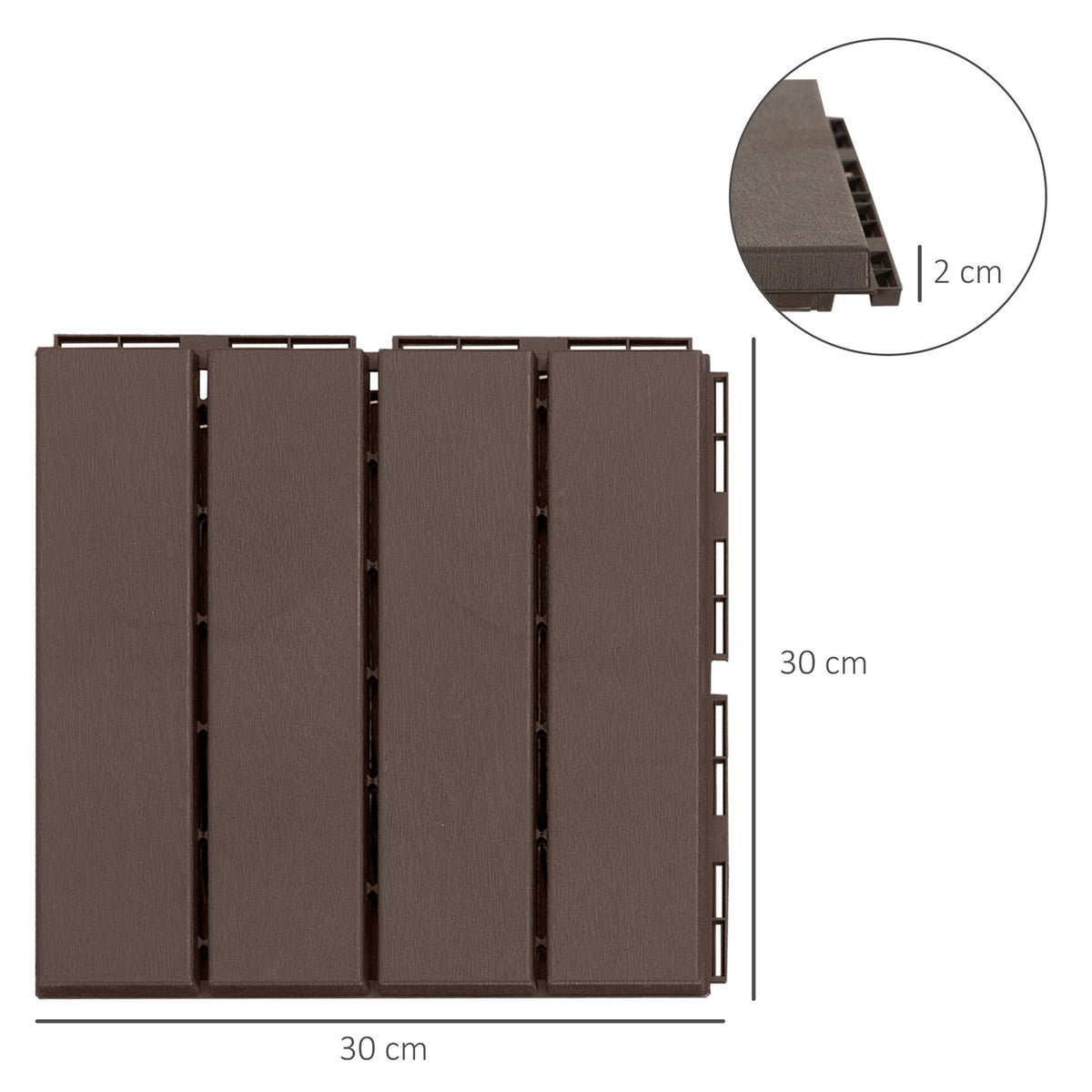 Set Of 9 Terrace Tiles Balcony Patio 30 X 30 Cm Garden Click Tile Flooring Floor Tiles Indoor Outdoor Plastic Brown