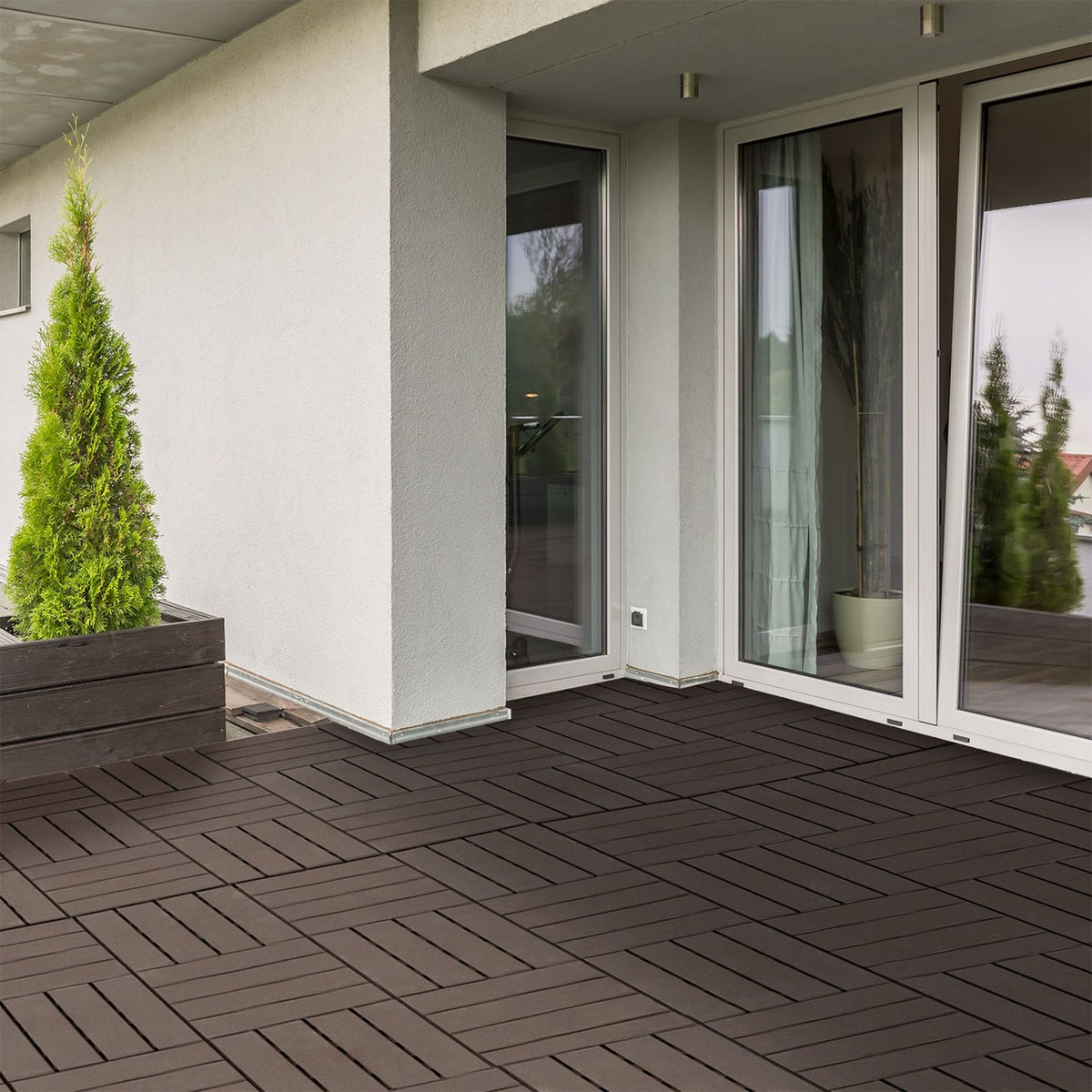 Set Of 9 Terrace Tiles Balcony Patio 30 X 30 Cm Garden Click Tile Flooring Floor Tiles Indoor Outdoor Plastic Brown