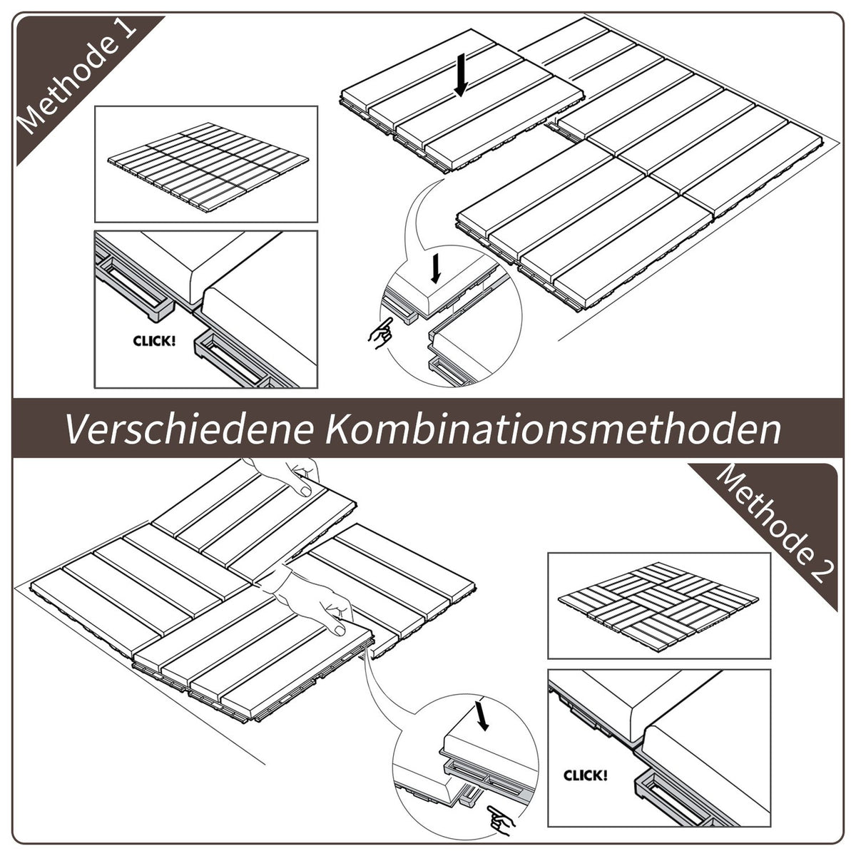 Set Of 9 Terrace Tiles Balcony Patio 30 X 30 Cm Garden Click Tile Flooring Floor Tiles Indoor Outdoor Plastic Brown