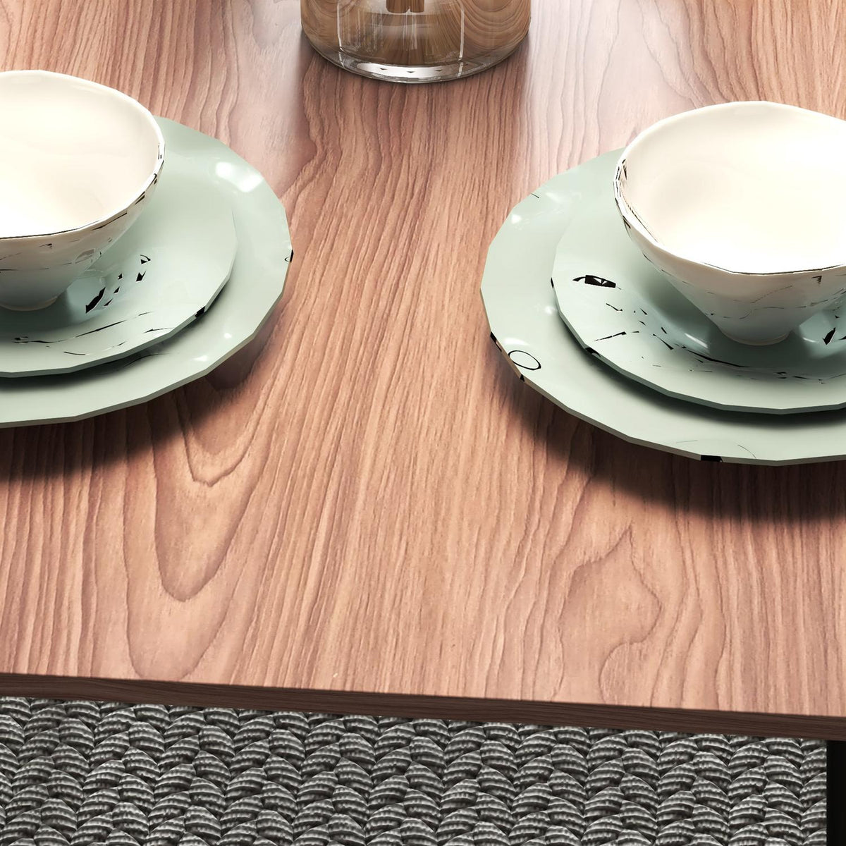 Set Of Dining Table And 4 Chairs, Kitchen Table With Shelf, Teak, Steel, Dining Room Furniture