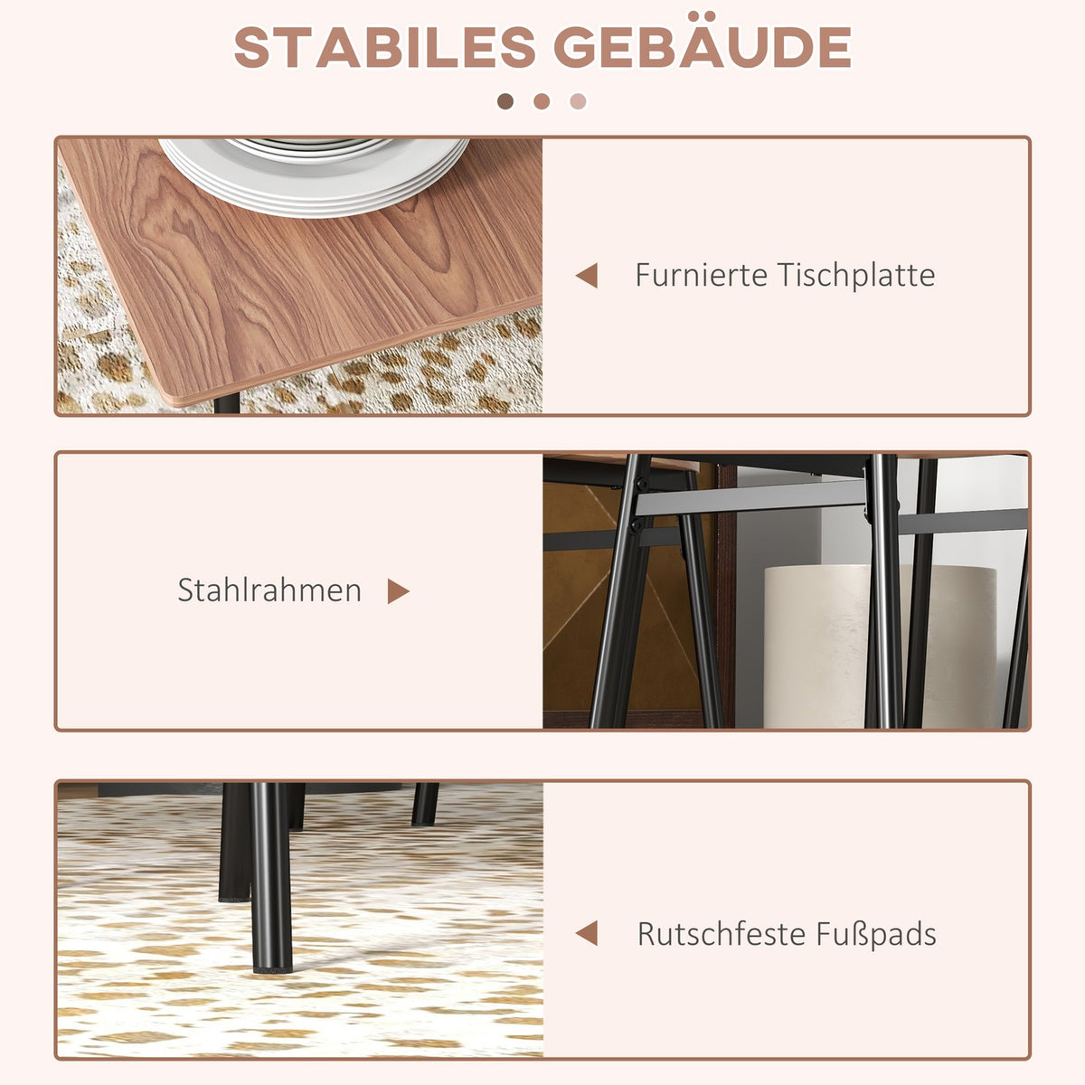 Set Of Dining Table And 4 Chairs, Kitchen Table With Shelf, Teak, Steel, Dining Room Furniture