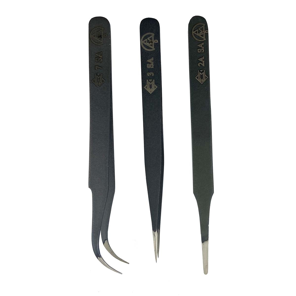 Set consisting of 3 ESD tweezers