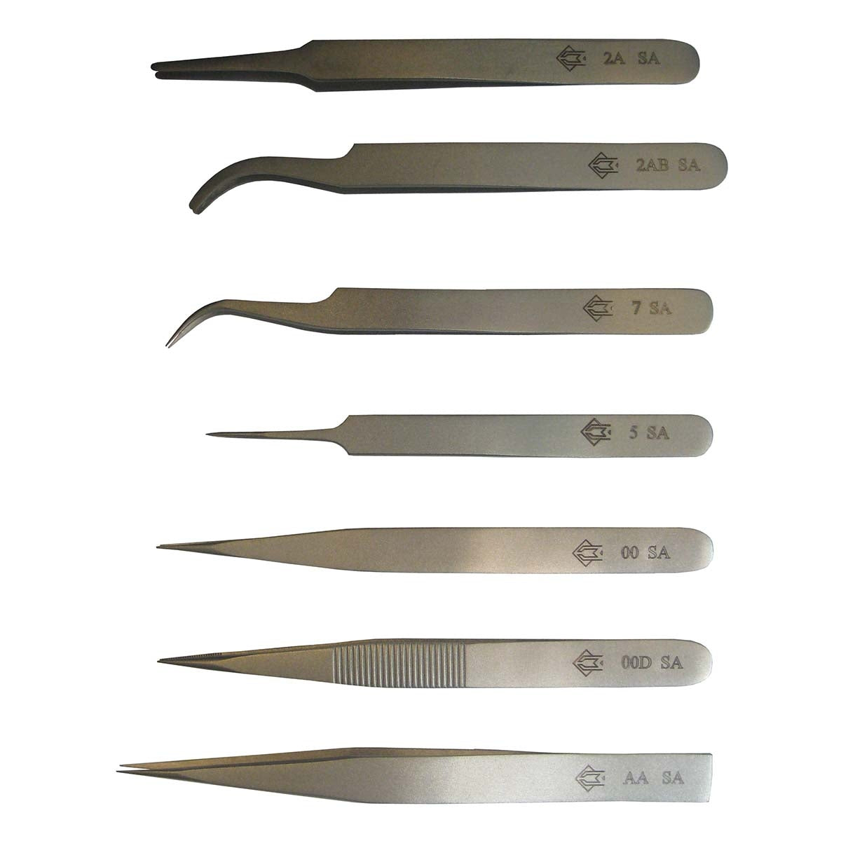 Set consisting of 7 pieces of tweezers for general purpose