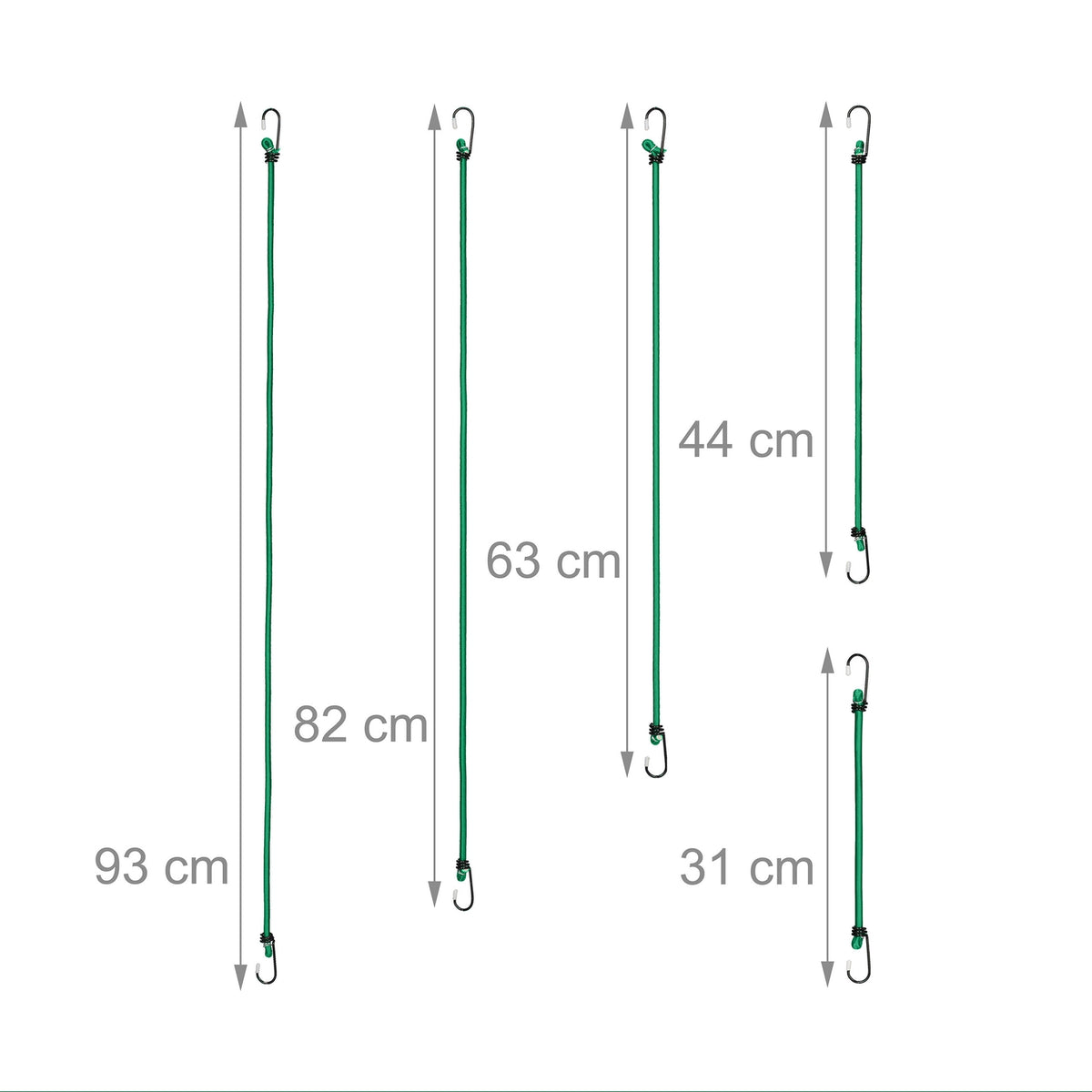 Set of 24 Green Bungee Cords in 5 Sizes