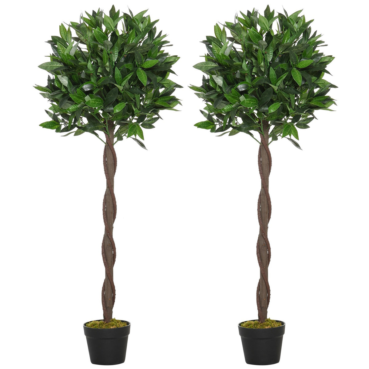 Set of 2 Artificial Bay Tree, 120cm Artificial Plants in Cement Pot, Houseplant, Artificial Plants for Indoor, Outdoor, Decorative Plants, Green