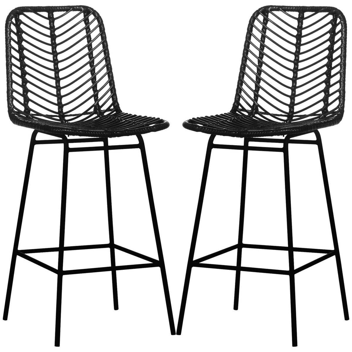 Set of 2 Bar Stools, Bistro Stools with Footrest, Bar Chair, Kitchen Chair with Steel Legs for Living Room, Dining Room, Black, 42.5 x 52 x 102 cm