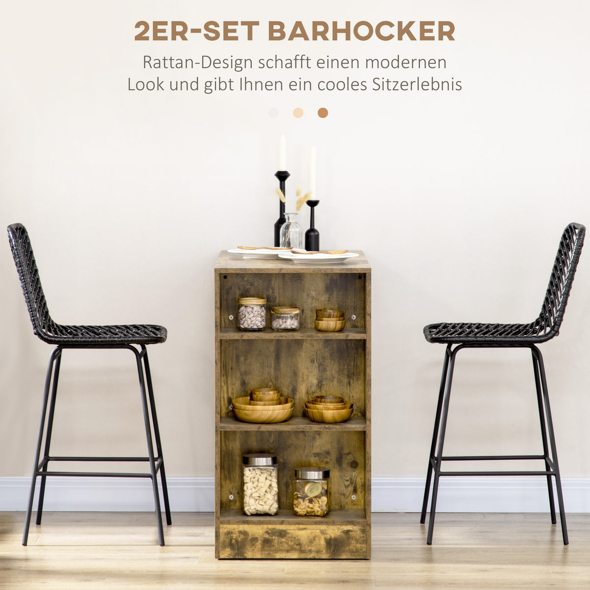 Set of 2 Bar Stools, Bistro Stools with Footrest, Bar Chair, Kitchen Chair with Steel Legs for Living Room, Dining Room, Black, 42.5 x 52 x 102 cm