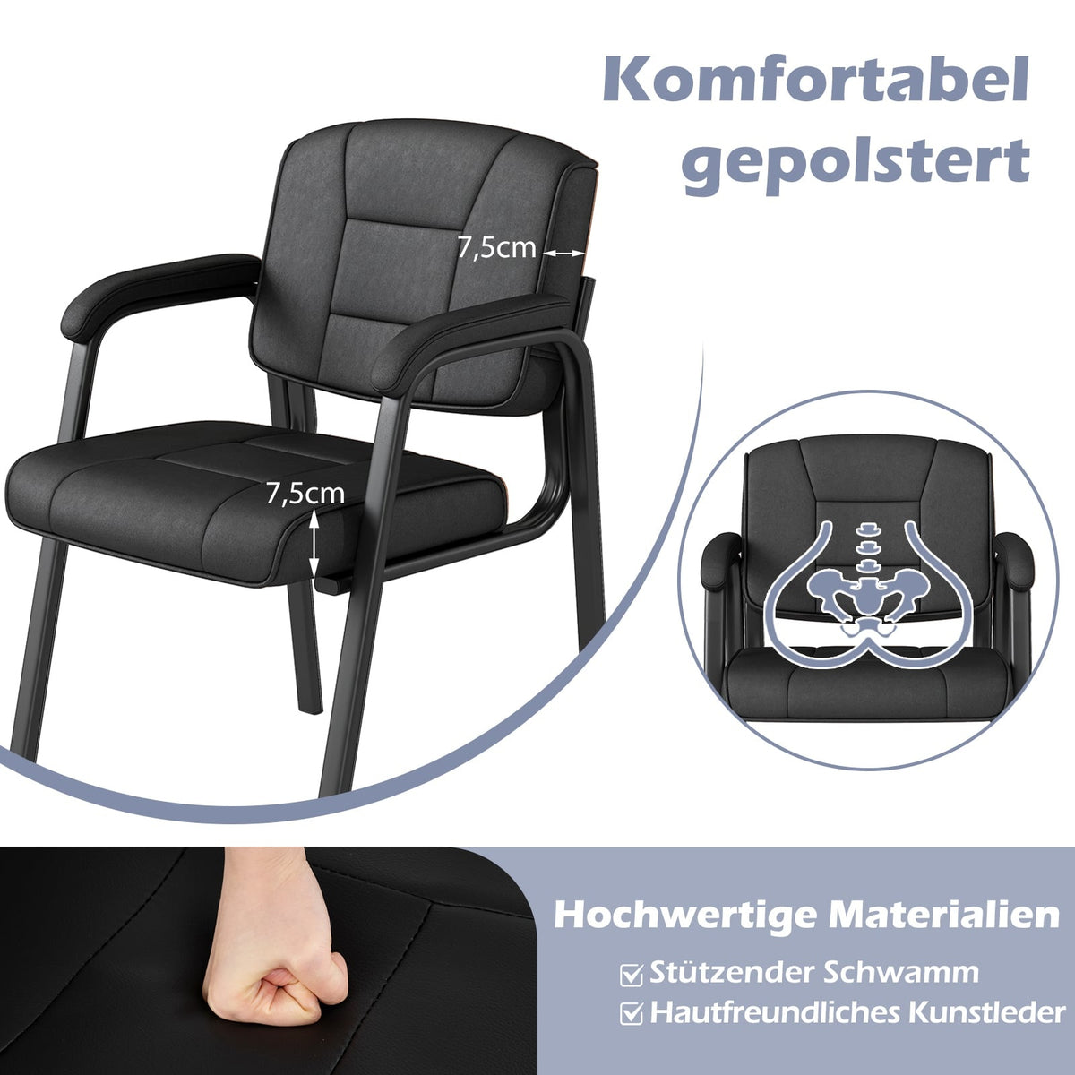 Set of 2 Black Conference Chairs with Padded Armrests
