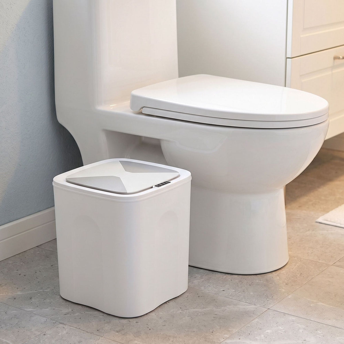 Set of 2 Cream Plastic Sensor Bins, 14L & 16L