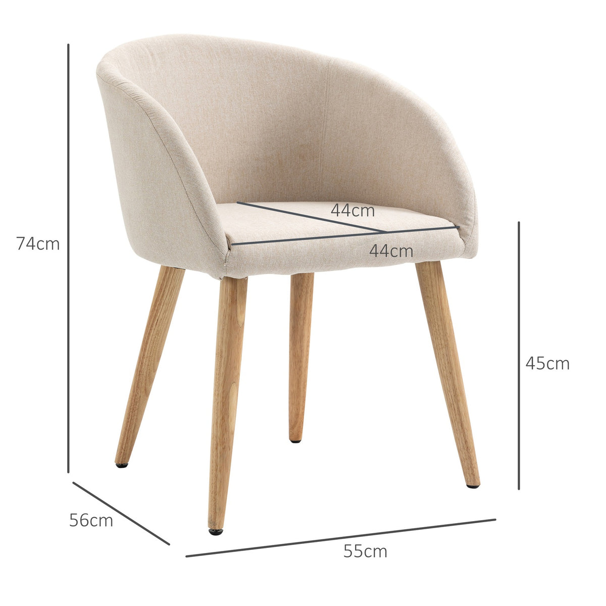 Set of 2 Dining Chairs, Linen Fabric, Metal Frame