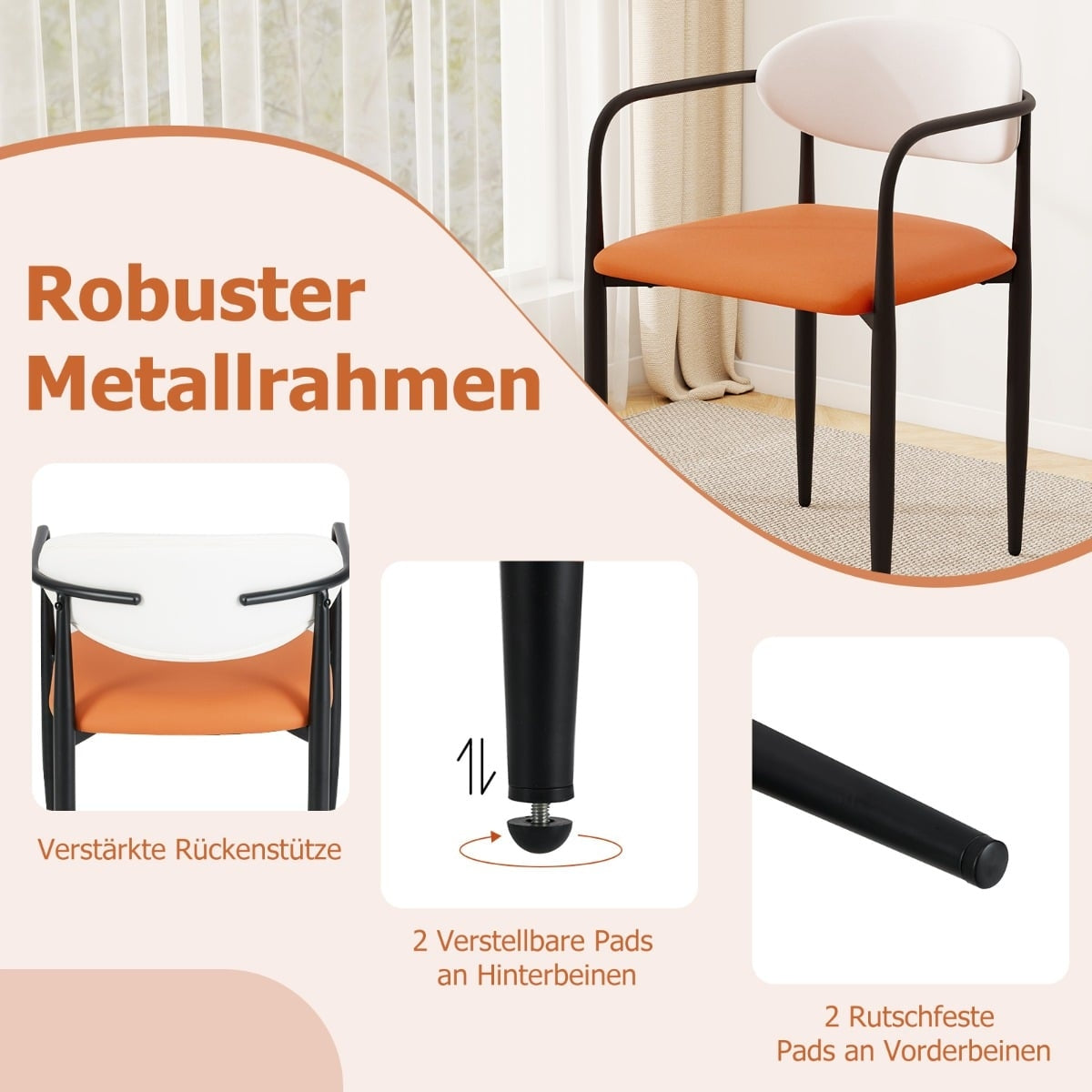 Set of 2 Dining Chairs with Padded Seat & Backrest
