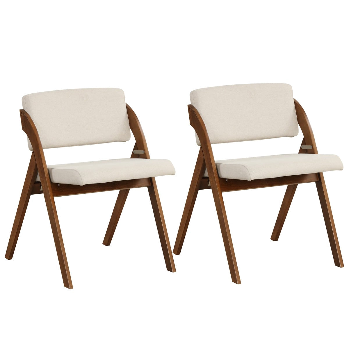 Set of 2 Folding Dining Chairs, Rubberwood Legs, Padded Seats, Brown