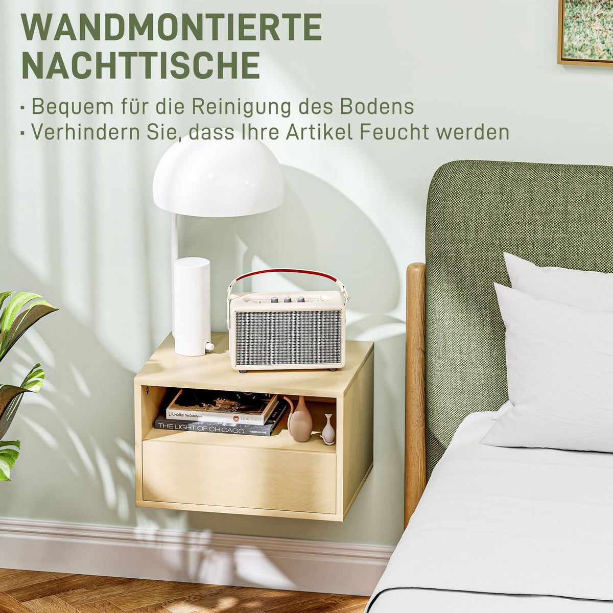 Set of 2 Hanging Bedside Tables, Floating Nightstand with Drawer, Open Shelf, Wall Cabinet for Bedroom, Living Room, 45 x 35 x 27.5 cm, Natural Wood