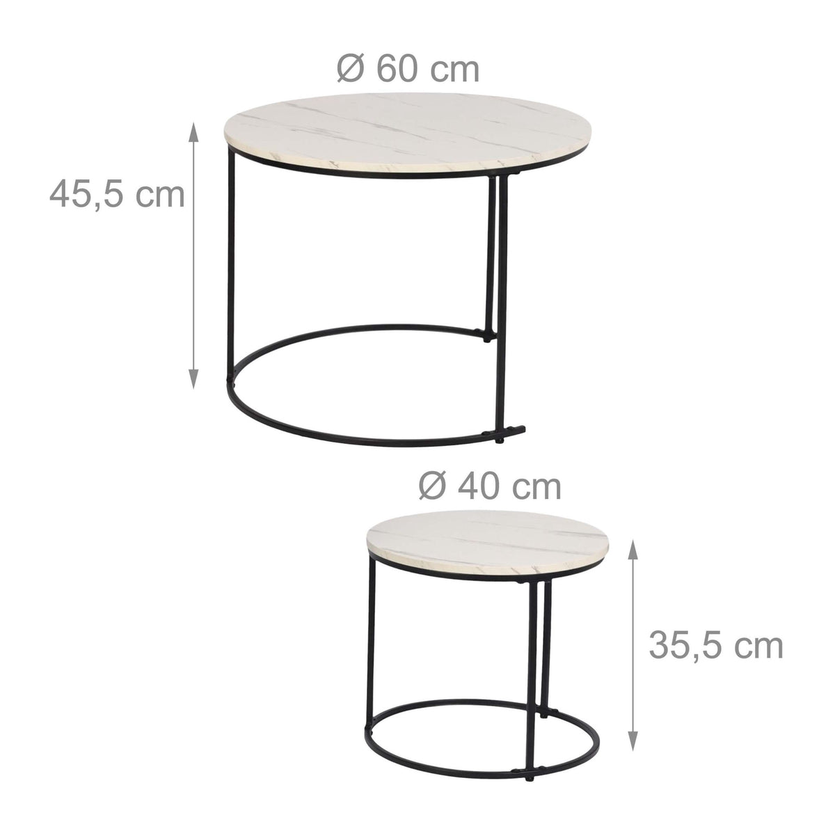 Set of 2 Marble-Effect Metal Side Tables – White/Black