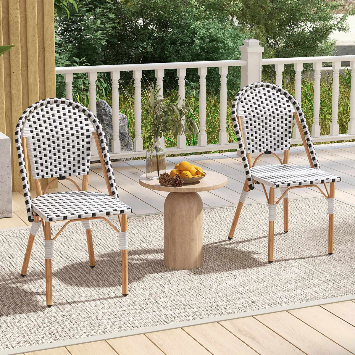 Set of 2 Outdoor Armless Rattan Dining Chairs, White