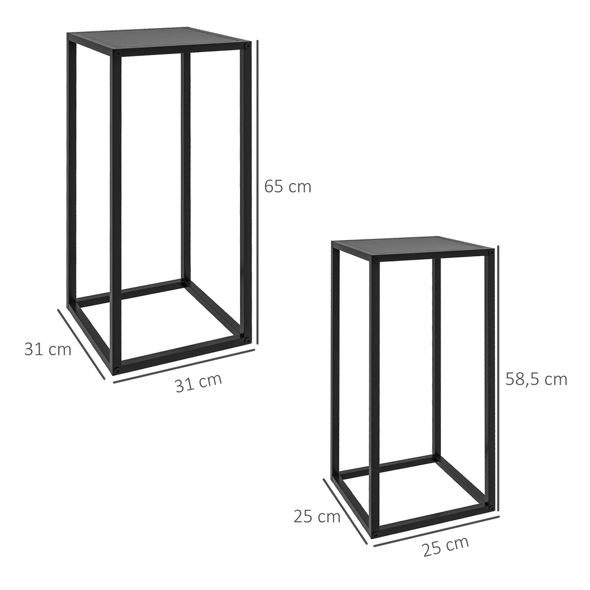 Set of 2 Plant Stands, Plant Stools with Steel Legs, Scandinavian Design, Flower Stand for Garden, Balcony, Black