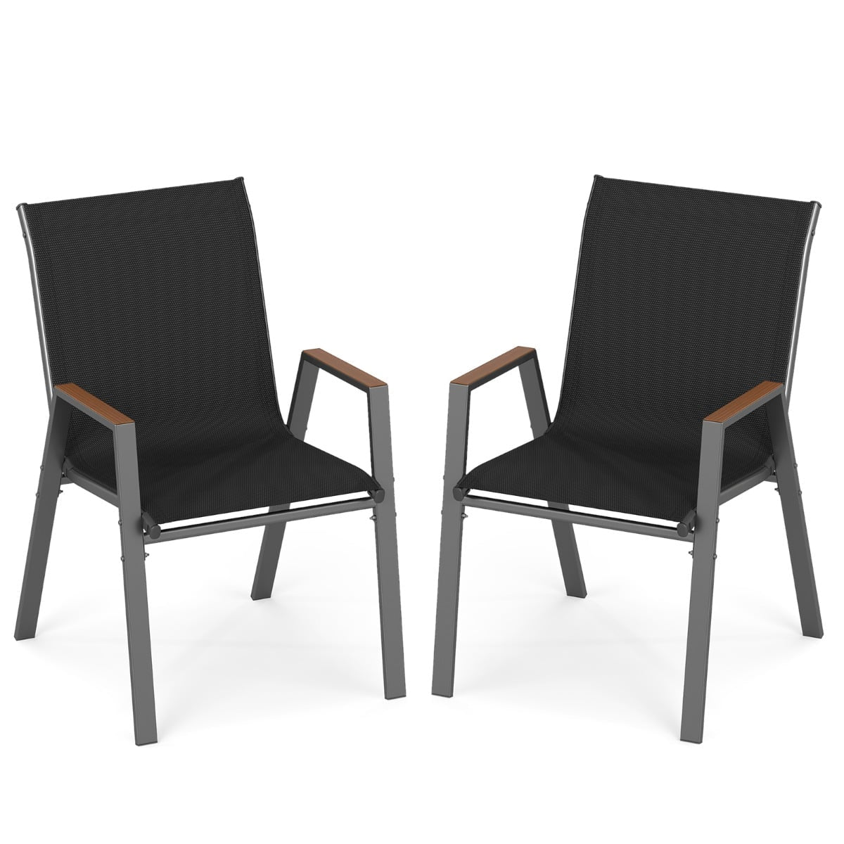 Set of 2 Stackable Garden Chairs, Breathable Teslin Fabric