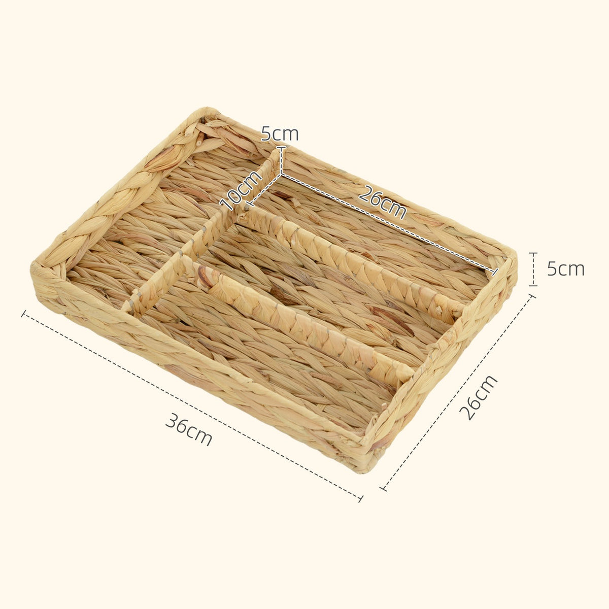 Set of 2 Storage Baskets, Woven Water Hyacinth Baskets for Storage and Organizing, Living Room, Kitchen, Bedroom, 36 x 26 x 5 cm, Natural Wood