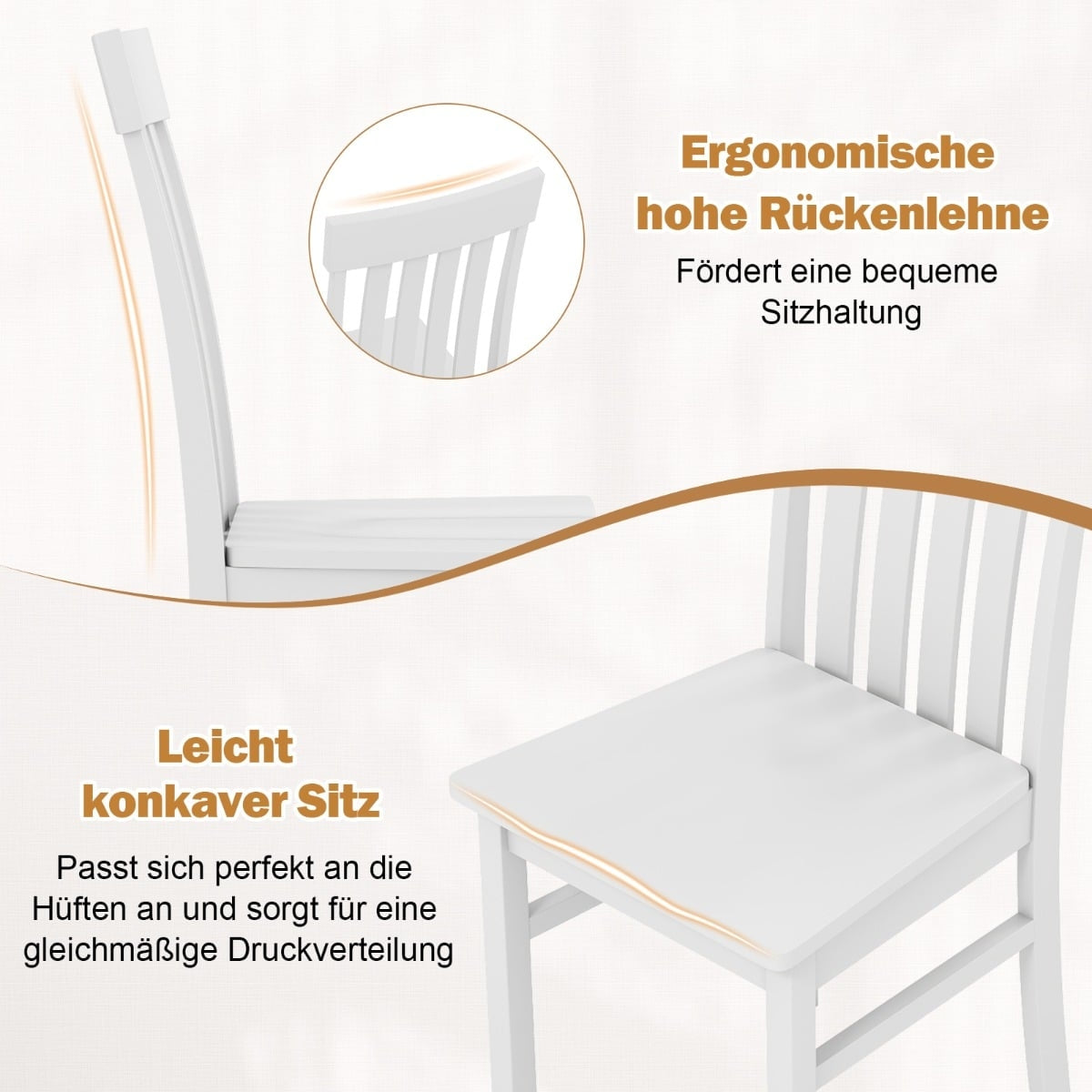 Set of 2 White Armless Dining Chairs, Ergonomic Design