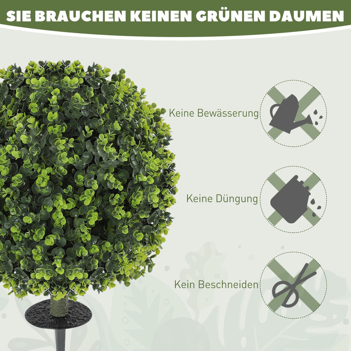 Set of 2 artificial boxwood balls 40 cm artificial plants with ground spike, artificial plants, plastic like real decoration for living room, bedroom, office, garden