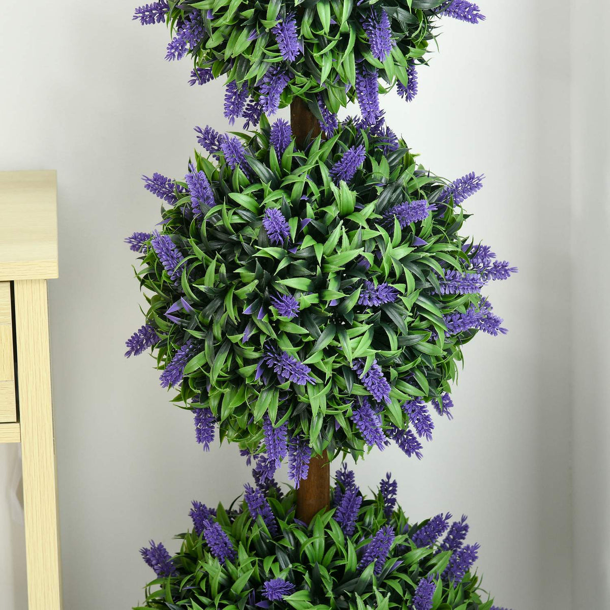 Set of 2 artificial lavender trees large 110 cm artificial plants, plastic artificial plants in pot, UV-resistant artificial flowers with 3 balls for living room, bedroom, office, garden