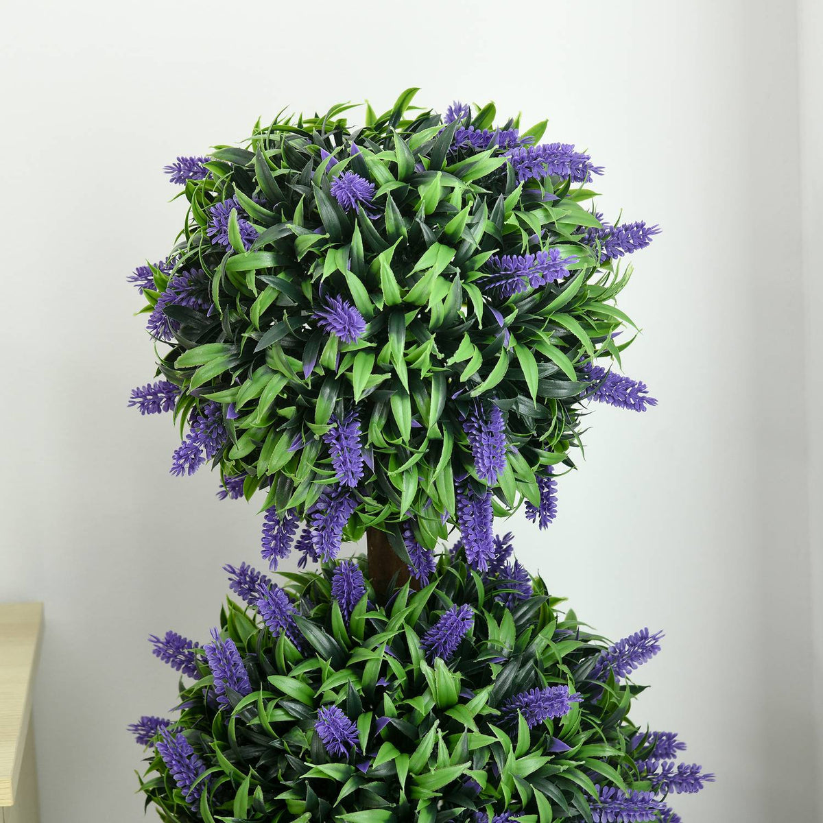 Set of 2 artificial lavender trees large 110 cm artificial plants, plastic artificial plants in pot, UV-resistant artificial flowers with 3 balls for living room, bedroom, office, garden