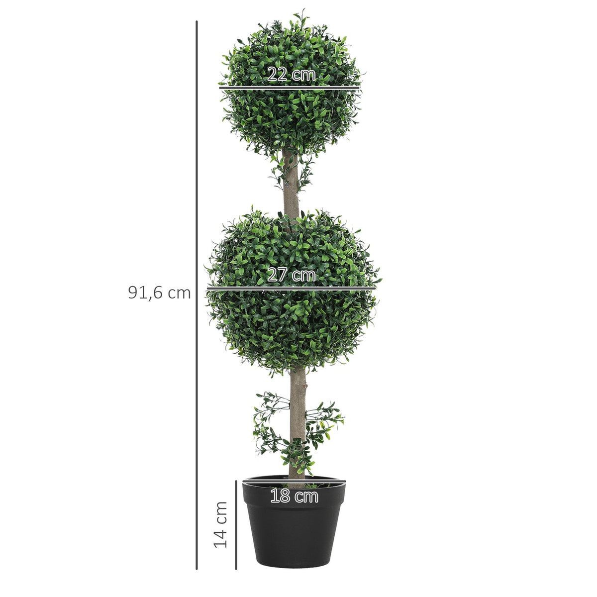 Set of 2 artificial plants, artificial boxwood plants, UV-protected, with pot, green