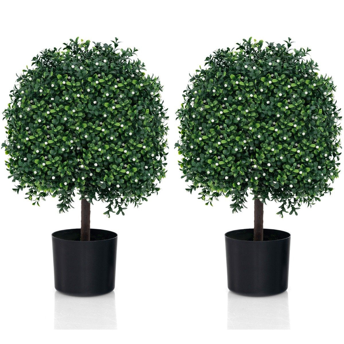 Set of 2 artificial topiary trees in ball shape with UV-protected leaves and fruits