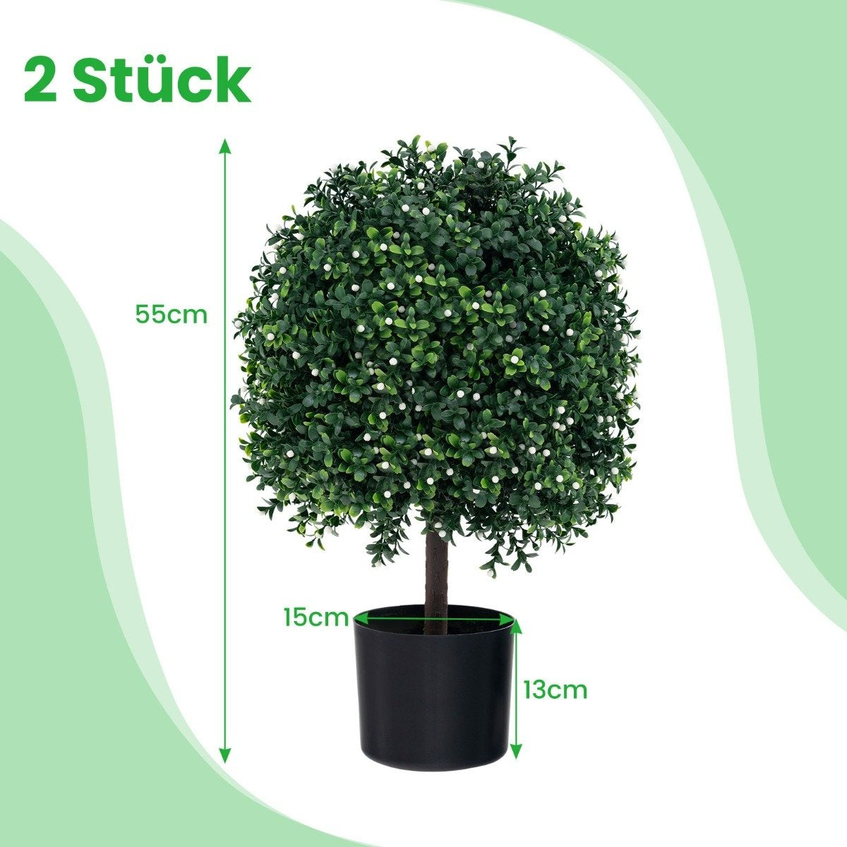Set of 2 artificial topiary trees in ball shape with UV-protected leaves and fruits