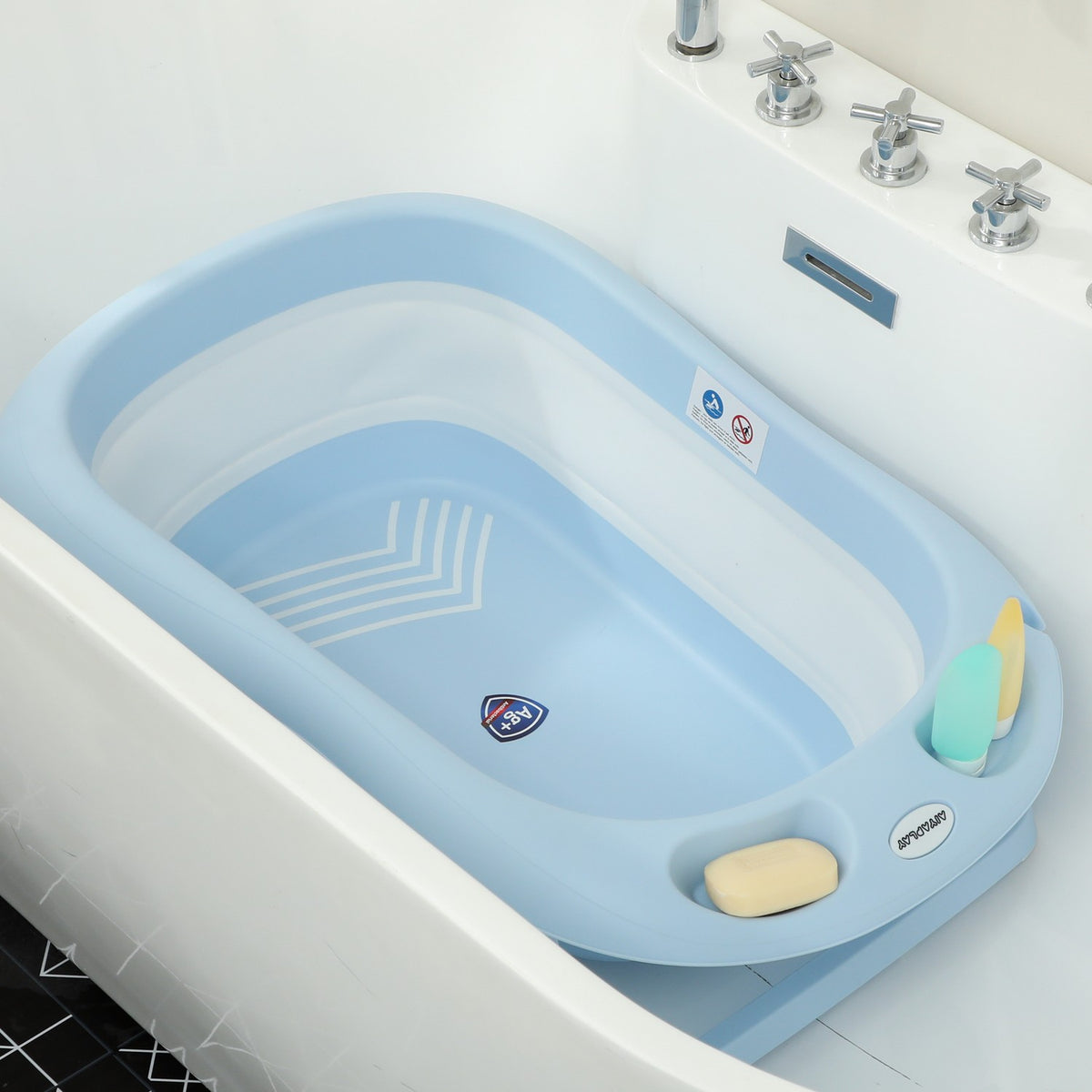 Set of 2 baby bathtubs, foldable baby bathtub with frame, non-slip baby bathtub, bathing basin, shower tray for toddlers 0-3 years, light blue