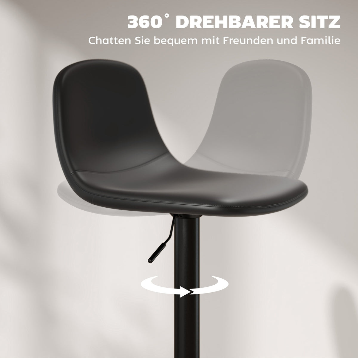Set of 2 bar stools, bar chairs with faux leather upholstery, swivel, with backrest and footrest, metal base, black