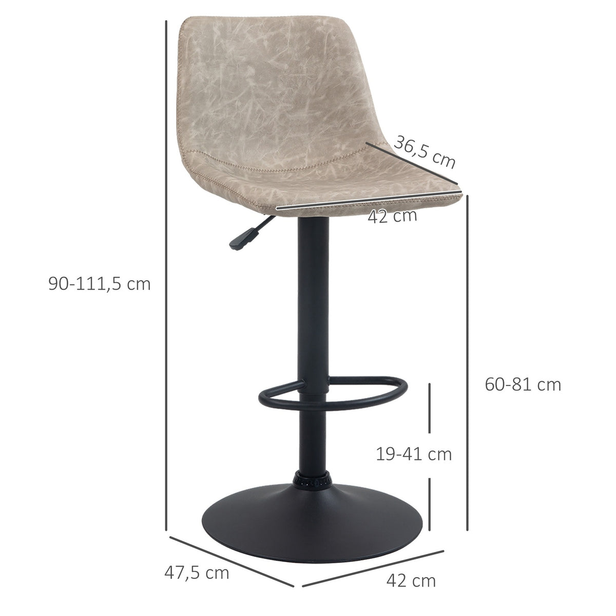 Set of 2 bar stools, bistro stools with footrest, swivel bar chair, height-adjustable kitchen stools with faux leather cover, for living room, dining room, beige