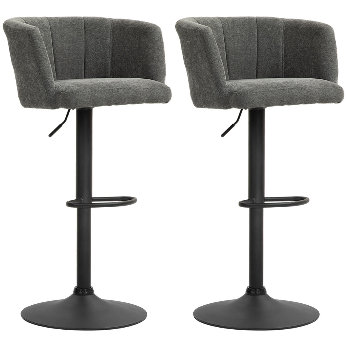 Set of 2 bar stools, bistro stools with footrest, swivel bar chair, height-adjustable kitchen stools with linen cover, for living room, dining room, dark gray