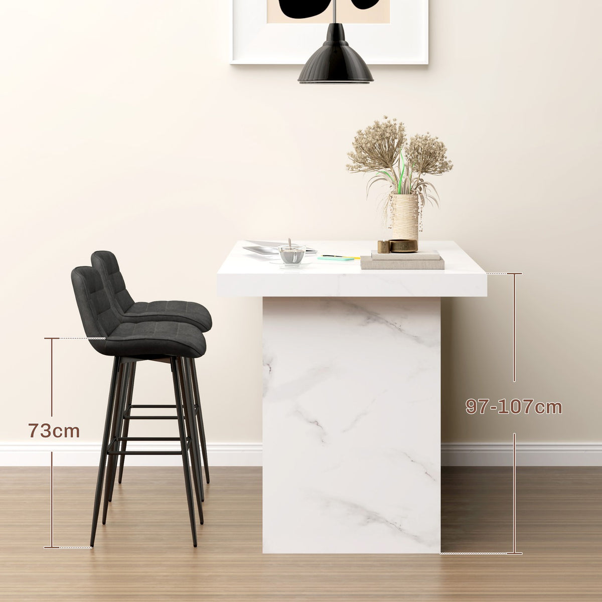 Set of 2 bar stools, bistro stools with footrest, swivel bar chair, kitchen chair with backrest for living room, dining room, dark gray, 48.5 x 48 x 98 cm
